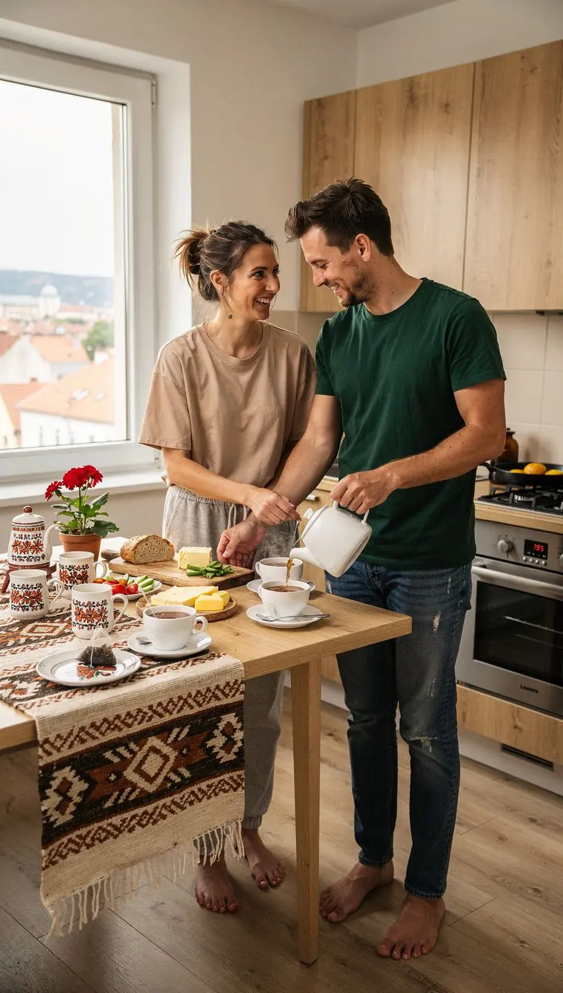 Čajník s írskeho raňajkového čaju na drevenom stole s krásnym pozadím.